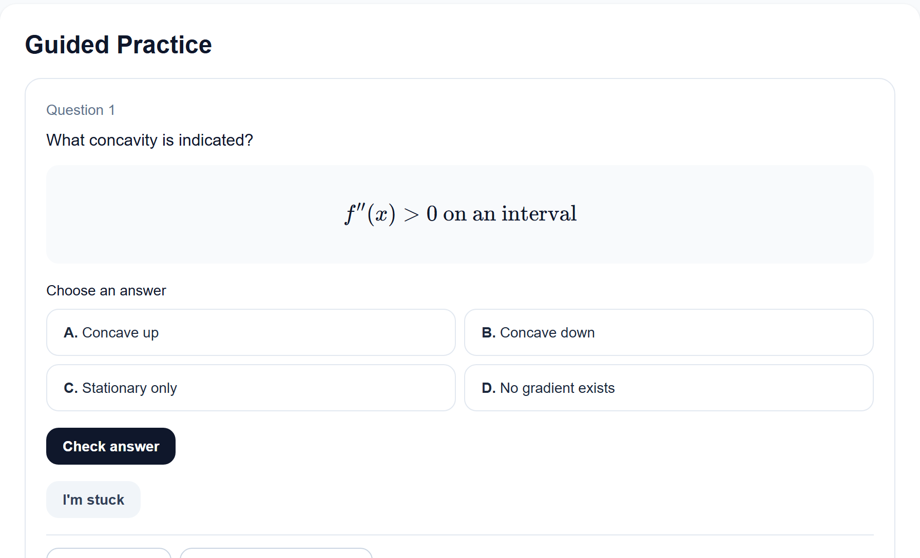 A Nova Maths guided practice question with multiple-choice answers and a hint